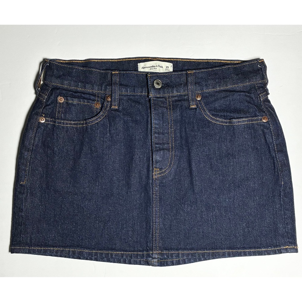 Abercrombie & Fitch Mid Rise Denim Jean Mini Skirt Coquette Clean Girl Size 25/0